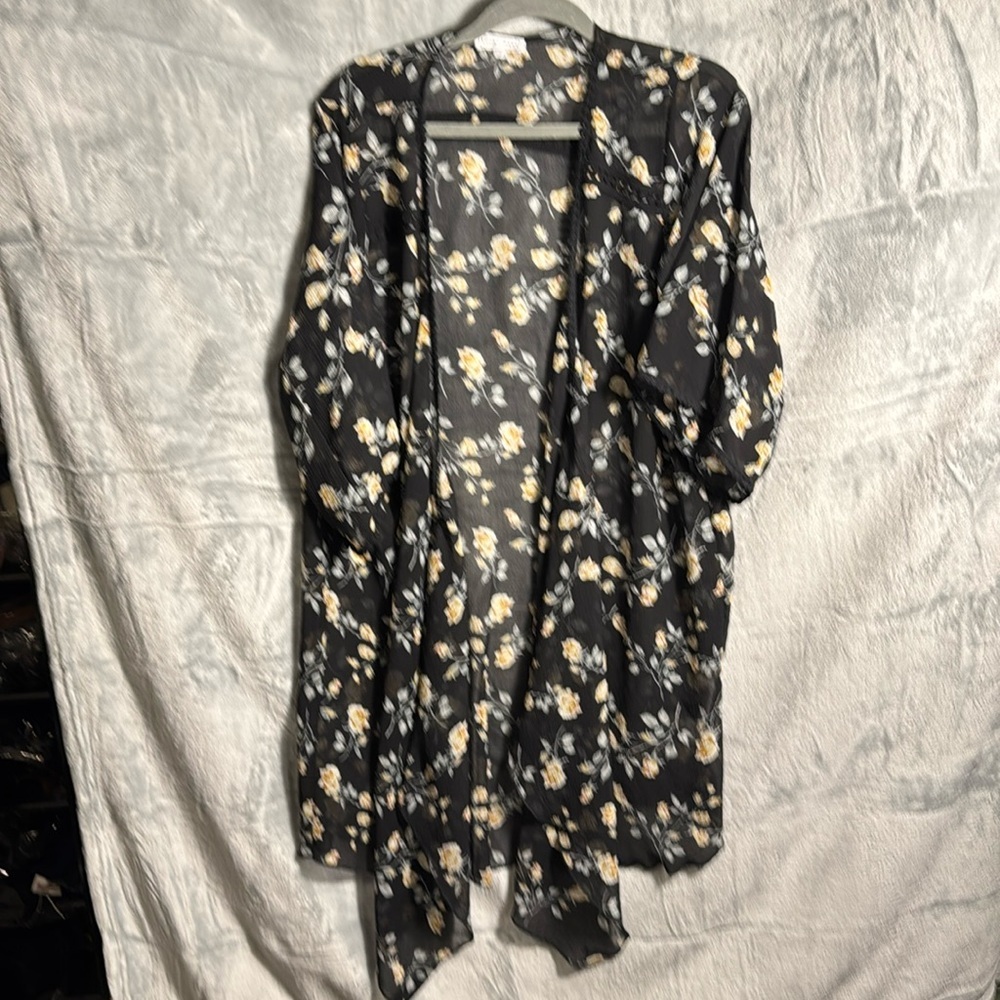 Emory park kimono duster women’s size large black floral embroidery detail‎